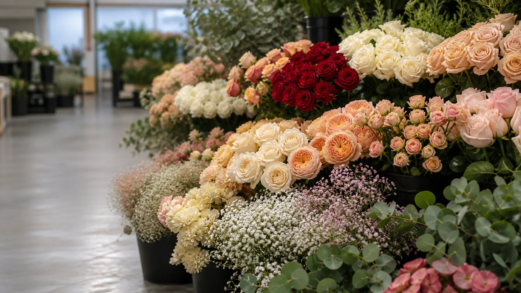 Rosas de colores y flor fresca para profesionales